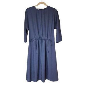 Vince Navy Blue Silky Dress Relaxed Fit Cinched Waist Raglan Sleeve